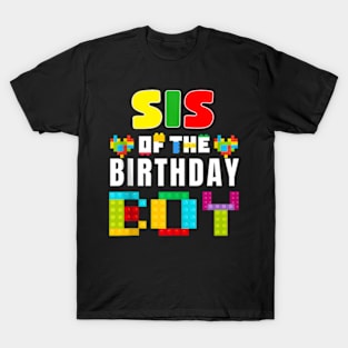 Sis Of The Birthday Boy Building Blocks Birthday T-Shirt